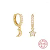 Hoop örhängen canner 925 Sterling Silver for Women Moon and Star Gold Color Piercing Earring Earings smycken Pendientes