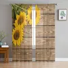 Curtain Sunflowers Wood Boards Sheer For Living Room Voile Window Blinds Bedroom Tulle Drape Kitchen Cortinas Hall Curtains