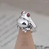 Cluster Rings Frog Ring Retro Personality Animal Unisex Red Garnet Open Adjustable Fine Jewelry HSJ88