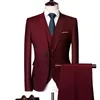 Herenpakken Blazers Jacket Vestbroek Threepiece Solid Color Slimfit Boutique Business Fashion Clothing Set 230130