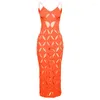 Casual jurken v-neck geometrische maxi jurk vrouwen zomer spaghetti riem backless holle out kijken door bodycon sundress vestido