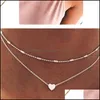 Chokers Two Layers Fashion Halsband P￤rla Choker Chain med O genom Heart Sier Gold Color Plated Women Gift 863 Q2 Drop Delivery Jew Dhgou