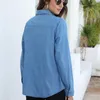 Women's Blouses Denim Shirt Top Women Fall Solid Color Long Sleeve Female Casual Vintage Turn Down Collar Jacket Dark Blue