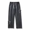 Men's Jeans American Style Streetwear Vintage Y2k Embroidery Star Black For Men Hippie Grunge Clothes Casual Straight Wide Leg Pants 230131