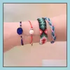 Pulseras con dijes Hilo de poliéster hecho a mano Perla tejida Amistad Cadena trenzada Joyería con tarjeta Colgante de cuentas de acero inoxidable para Wom Otrkp