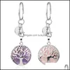 Nyckelringar Natural Stone Original Keychains Tree of Life Keyring Sier Color Healing Crystal Car Decor Keyholder For Women Men 471C3 D DHAES