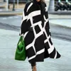 Women's woolen coat blends multiple color matching plaid long-sleeved lapel coat printed cloth coat s-5xl