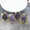 Wedding Rings Natural Stone Amethysts Druzy Adjustable High Quality Purple Quartz Crystal Geode Women Finger Jewelry Party Gift