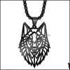 Pendant Necklaces Stainless Steel Hollow Wolf Head Necklace Punk Charm Animal Torque Special Gift For Man Jewelry Fashion Drop Deliv Dhhdo