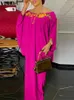 Plus size jurken maat 5xl vonda herfst bloemen gedrukte maxi jurk dames bohemian sexy off schouder 34 mouw casual geplooide feestvestidos 230130