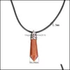 Pendant Necklaces Pretty Stone Necklace Vintage Natural For Women Crystal Quartz Gem Cord Statement Leather Drop Delivery Jewelry Pen Dhfcu