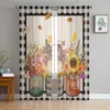 Curtain Sunflowers Wood Boards Sheer For Living Room Voile Window Blinds Bedroom Tulle Drape Kitchen Cortinas Hall Curtains