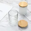 Frostat ljush￥llare Glass Jar Candle Cup tom container Aromaterapi Candle Holder with Wood Lid