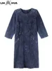 Robes grande taille LIH HUA taille femme Denim automne décontracté mode haute Stretch coton tricot avec poches 230130