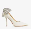 Chaussures habillées de qualité de luxe Femmes classiques Pompe blanche chaussures de conception de marque Love 100mm Latte Nappa Pompes avec perle et cristal Bow EU35-43BOX mariée de mariage bout pointu