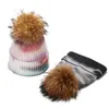 Boinas tie thined Raccoon Dog Wool Ball Hat Women Women Winter Winter Outdoor Wind Beanies Unissex Core Spun Yarn