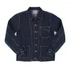 Hommes Vestes Hommes Amekaji Vintage Rayé Denim Printemps Automne Français Vêtements De Travail Salopette Revers Outillage Veste Casual Cardigan Manteau