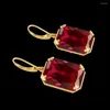 Dangle Earrings Vintage Ruby Drop 18K Gold Plated Women Luxury Hanging 925 Sterling Silver Hoop Engagement Fine Jewelry Gift