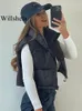 女性のベストウィルシェラ女性ファッションハイネッククロップドチョッキパフベストカジュアルウーマンノースリーブジャケットシックレディウィンターウォーム衣装230215
