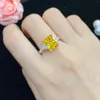 Cluster Rings BLACK ANGEL 925 Silver Elegant Ring Inlaid Luxury Princess Square Yellow Crystal Gemstone Adjustable For Women Jewelry Gift