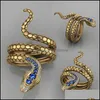 Avec des pierres latérales Hiphop Creative Argent Serpent Bague Personnalité Dominatrice Incrusté Saphir Zircon Mticcircle Antique Gold Girl Cadeau BD Dhu1Z