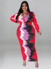 Plus size Dresses Wmstar Size Women Clothes Tie Dye Long Sleeve V Neck Casual Fashion Shirts Maxi Dress Wholesale Drop 230130