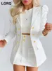 Zweiteiliges Kleid LGRQ Sommermode Damenkleidung voller Ärmel Blazer bedruckte einreihige Jacke und Minirock-Set WW005H 230130