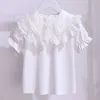 Kinderoverhemden witte meiden korte mouw t-shirt zomer katoen tiener kinderen kanten revers blouse children school kleding tops 3-12 j 230130