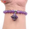 Brin Brins Perlés 8mm Perles Rondes Merkaba Bracelets Améthystes Naturelles Cristal de Roche Bracelets Élastiques Charmes Reiki Bijoux faits main Pour