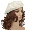 Bérets femmes artiste français béret chapeau hiver chaud Juniors filles laine couleur unie noir rouge vert noirâtre Baret Beanie plat