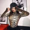 Kobiety Jumpsuits Rompers Winter Sexy Bodysuit Autumn Fashion Casual Long Rleeve Tiger Leopard Printed Turtleck Bodycon za 230131