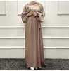 Robes décontractées de style arabe métalli soie à manches longues à manches longues maxi sabes bowknot pullor satin de cheville