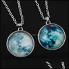 Pendentif Colliers Galaxy Neba Moon Lumineux 8 Couleurs Mode Verre Cabochon Sier Chaîne Collier Glow In The Dark Bijoux Drop Delive Otcdm