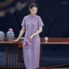 Ethnic Clothing 2023 Traditional Chinese Qipao Dress Oriental Vintage Retro Cotton Linen Cheongsam Flower Embroidery