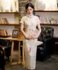 Ubranie etniczne vintage mandarynki kołnierz szyfonowy długi styl Qipao ręcznie robiony guzik Cheongsam Chińskie sukienka ślubna