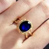 Trouwringen Vintage Gold vergulde ovale solitaire voor vrouwen glans Blue CZ Stone Inlay Fashion Jewelry Elegant Party Gift