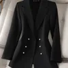 Damenanzüge Schwarz Zweireiher Damen Blazer Jacke 4XL Büro Business Weiblicher Mantel 2023 Herbst Winter Damen Casual Outwear T