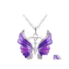 Pendant Necklaces Charm Sier Rhinestone Crystal Butterfly Chain Necklace Drop Delivery Jewelry Pendants Dhvtk