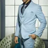 Men's Suits Light Blue Casual Men Slim Fit 3 Piece Wedding Tuxedo For Groomsmen With Notched Lapel Man Fashion Suit Jacket Vest Pants