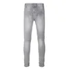 Hommes Jeans Hommes Gris Biker Streetwear Plissé Patch Patchwork Stretch Denim Pantalon Mince Maigre Conique Crayon Pantalon 230131