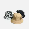 Wide Brim Hats Women Bucket Hat Winter Warm 2023 Vintage Cute Milk Cow Printed Sunscreen Packable Fisherman Cap Lovely Students