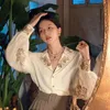 Women's Blouses Shirts Women Lantern Sleeve Notched Print Temperament Casual Korean Style French Retro Elegant Allmatch Ladies 230131