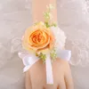 Flores decorativas Decoração de mão romântica Refinada Corsage Corsage Bride Wrist Lady Party Jewelry Pearl Bracelet Men's Business Desgaste
