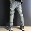 Jeans pour hommes Skinny Ripped Grid Stretch Slim Denim Pants Homme Taille Élastique Patchwork Trou PantalonHommes