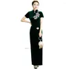 Etniska kläder 2023 kinesisk klänning sammet cheongsam vintage blommor broderi kväll orientaliska elegant qipao vestido party