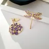 Brooches Purple Lilac Dragonfly Enamel Pin Spring Scarf Brooch Bag Clothes Lapel Elegant Flower Jewelry Gift For Wife Lover