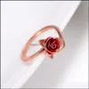 حلقات الفرقة العصرية Red Rose Garden Leaves Open Ring Finger Found For Women Valentines Day Gift Jewelry Drop Drop