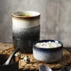 Bowls 4pcs Set Ceramic Rice Bowl Household Soup Color Glaze Porcelain Tableware Restaurant Salad 4.5 Inches