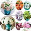 Decorative Flowers Wreaths 30Cm 1 Head Artificial Flower Hydrangea Fake Silk Wedding Decoration Spring Vivid Big Desktop Drop Deli Otoqc