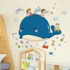 Adesivos de parede desenhos animados de baleia oceânica para crianças decoração de quarto 3d adesivo papel de parede decalques de quarto móveis